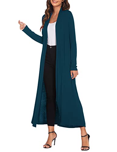 Women Floor Length Open Front Cardigan Lightweight Long Sleeve Maxi Duster with Pockets (S-3XL)
