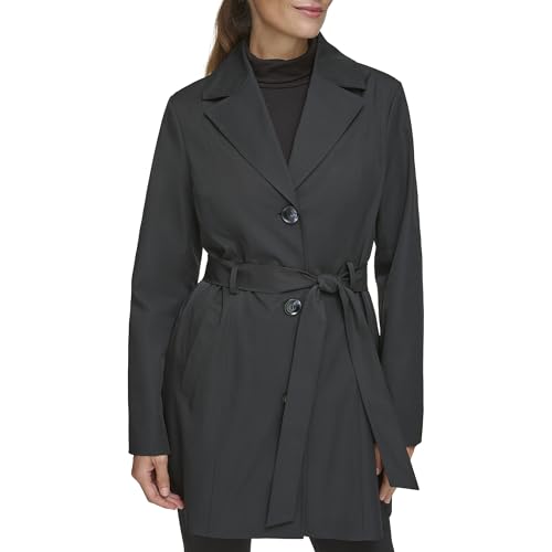 womens Belted Trench Coat With Waist Tie Belt and Notch Collar