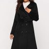 Womens Wool Coat Double Breasted Pea Coat Winter Long Trench Coat with Belt