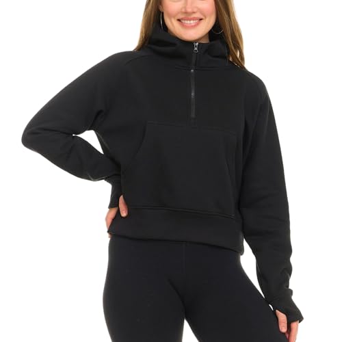 Womens Half Zip Hoodie - Fleece Cropped Sweatshirt for Women, Quarter Zip Up Pullover