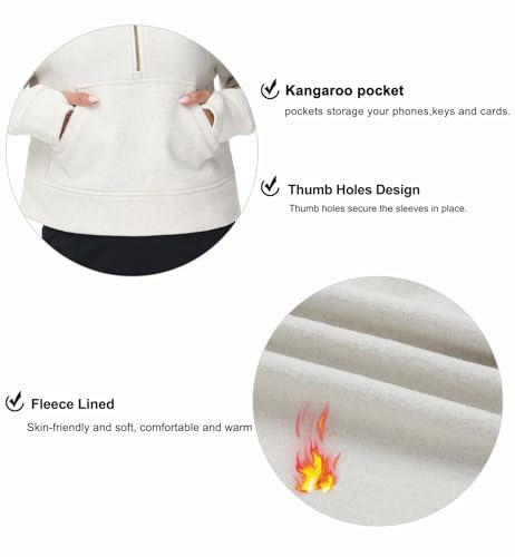 Womens' Half Zip Pullover Fleece Stand Collar Crop Sweatshirt with Pockets Thumb Hole