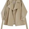 Women's Casual Trendy Jacket Lapel Long Sleeve Belted Trench Coat Four Seasons Solid Color Outerwear