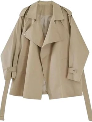 Women's Casual Trendy Jacket Lapel Long Sleeve Belted Trench Coat Four Seasons Solid Color Outerwear