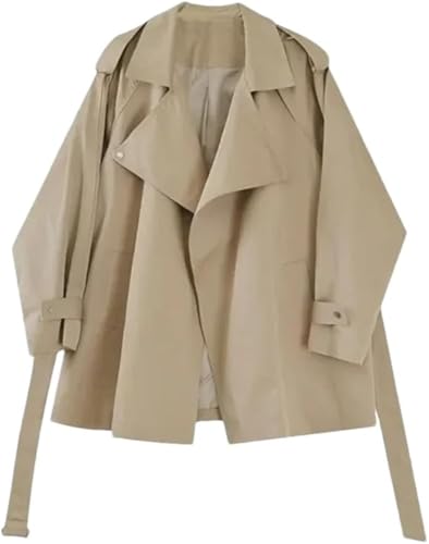Women's Casual Trendy Jacket Lapel Long Sleeve Belted Trench Coat Four Seasons Solid Color Outerwear