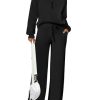 Women's 2 Piece Outfits Casual Lapel Half Zip Sweatshirts And Wide Leg Pants Tracksuit Sets