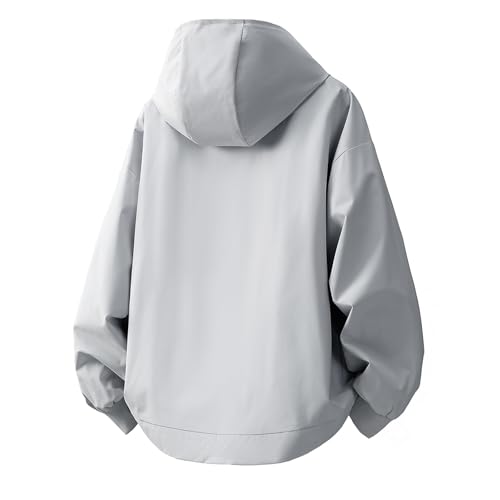 Mens Solid Color Zip Up Hooded Jacket Unisex Oversized Sports Windbreaker Coat