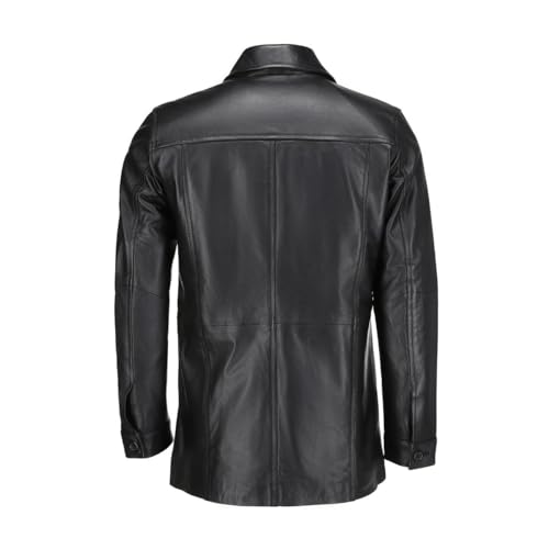 TLC Black Real Leather Trench Coat for Men – 3/4 Length Car Coat – Genuine Lambskin Jacket - Classic Button-Up Soft Coat Men