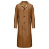 Men's Leather Trench Coat Full Length Vintage Faux Leather Long Overcoat Fall Winter Windproof Jacket Cardigan