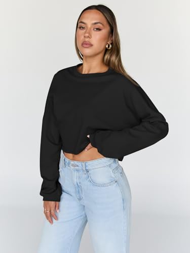 Cropped Sweatshirts for Women Oversized Crewneck Sweaters Long Sleeve Tops Fall Winter Clothes 2025