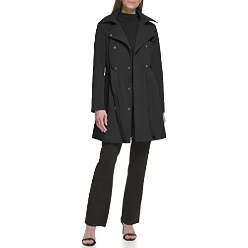 Women's Double Breasted Belted Rain Jacket with Removable Hood