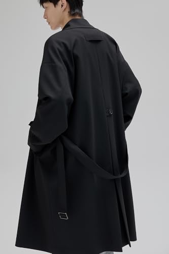 Mens Oversized Long Trench Coat Double Breasted Lapel Windproof Overcoat With Belt