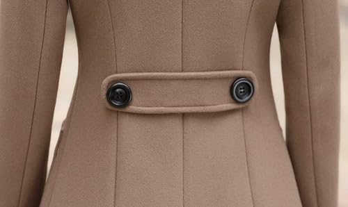 Women Elegant Notched Collar Double Breasted Wool Blend Over Coat