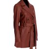 Double Breasted Leather Coat For Women Genuine Leather Trench Coat Long Waist Belt Black and Brown
