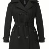 Women's Plus Size Trench Coat Double-Breasted Waterproof Lapel Overcoat Stylish Pea Coat with Detachable Hood