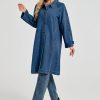 Denim Trench Coat Women Midi Long Jean Jacket Oversized Single Breasted Maxi Duster Overcoat