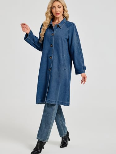 Denim Trench Coat Women Midi Long Jean Jacket Oversized Single Breasted Maxi Duster Overcoat