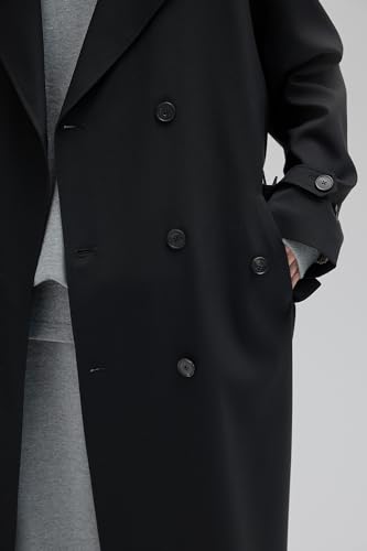 Mens Oversized Long Trench Coat Double Breasted Lapel Windproof Overcoat With Belt