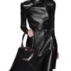 Women's Solid Color Long Sleeve Tie Double-Breasted Long Leather Trench Coat