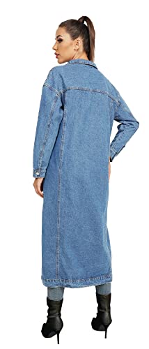 Womens Classic Jean Jacket Plus Size Loose Long Sleeve Button Down Denim Trench Coat
