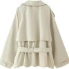 Women's Casual Lightweight Jacket Long Sleeve Lapel Lace Up Trench Coat Solid Color Trendy Outerwear