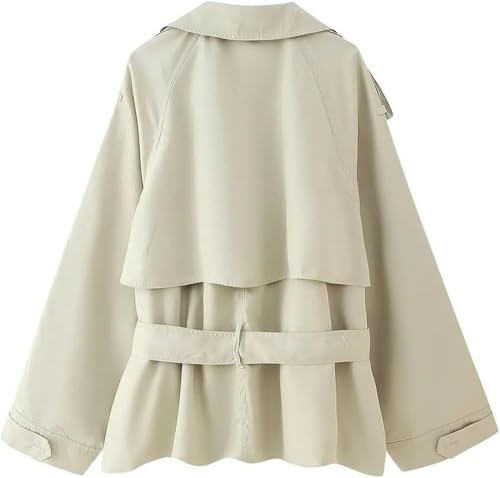 Women's Casual Lightweight Jacket Long Sleeve Lapel Lace Up Trench Coat Solid Color Trendy Outerwear