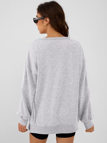 Women Oversized Long Sleeve Sweatshirts Crewneck Side Slit Loose Teen Girl Pullover Top 2025 Fall Y2K Trendy Outfits