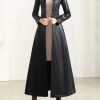 Women's Belted Long-Sleeved Single-Breasted Spring Soft Waterproof Leather Trench Coat