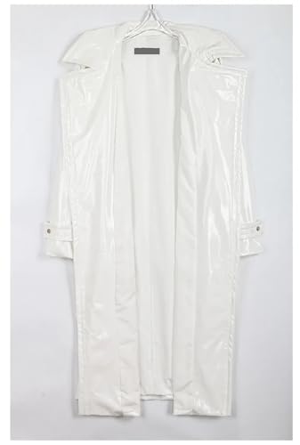 Long Loose White Shiny Reflective Patent Leather Trench Coat For Women Sashes Single Breasted