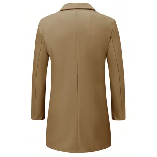 Mens Trench Coat Long Casual Single Brested Overcoat Winter Notched Collar Wool Blend Peacoat with Pockets
