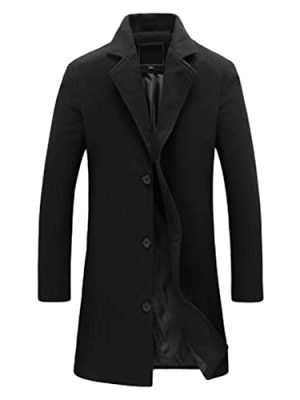 Men's Casual Mid-Length Trench Coat Single Breasted Business Pea Coats Winter Notched Lapel Windbreaker Jacket