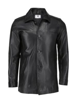 TLC Black Real Leather Trench Coat for Men – 3/4 Length Car Coat – Genuine Lambskin Jacket - Classic Button-Up Soft Coat Men