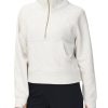 Womens' Half Zip Pullover Fleece Stand Collar Crop Sweatshirt with Pockets Thumb Hole