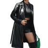 Long Suede Trench Coat Women Faux Leather Jacket Loose Button Lined Jacket Open Front Motorcycle Coat with Belt