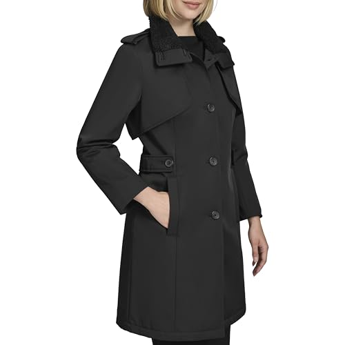 Women's Classic Transitional Water-Resistant Insulated Trench Coat, Black