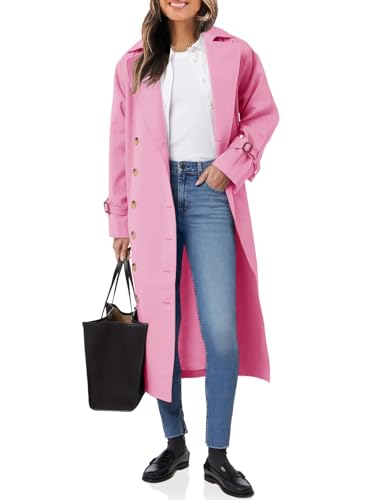 Womens Long Trench Coat Oversized Double Breasted Windproof Classic Lapel Casual Fall Overcoat