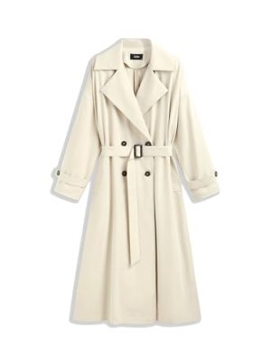 Oversized Solid Collar Long Trench Coat With Belt