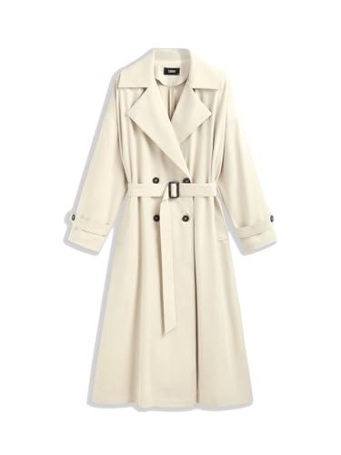 Oversized Solid Collar Long Trench Coat With Belt