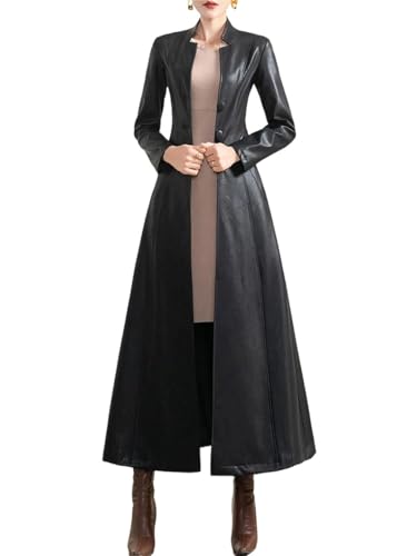 Women's Belted Long-Sleeved Single-Breasted Spring Soft Waterproof Leather Trench Coat
