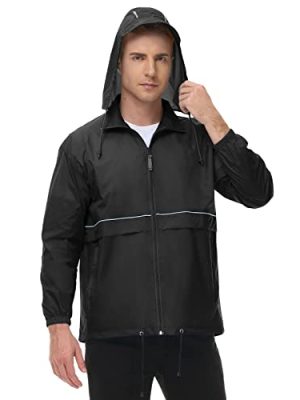 Men's Rain Jacket Cycling Running Jackets Waterproof Raincoat with Hood Windbreaker Hiking Jacket Rain Coat