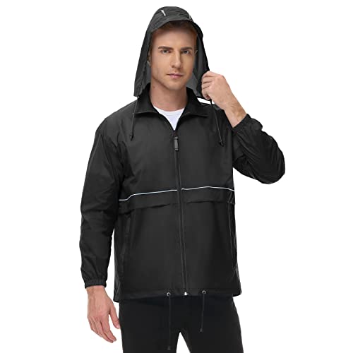 Men's Rain Jacket Cycling Running Jackets Waterproof Raincoat with Hood Windbreaker Hiking Jacket Rain Coat