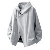 Mens Solid Color Zip Up Hooded Jacket Unisex Oversized Sports Windbreaker Coat