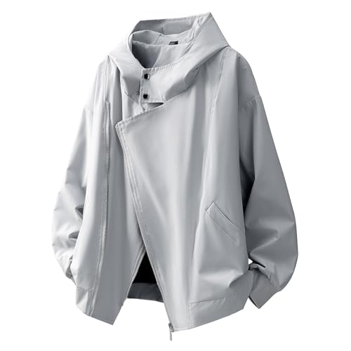 Mens Solid Color Zip Up Hooded Jacket Unisex Oversized Sports Windbreaker Coat