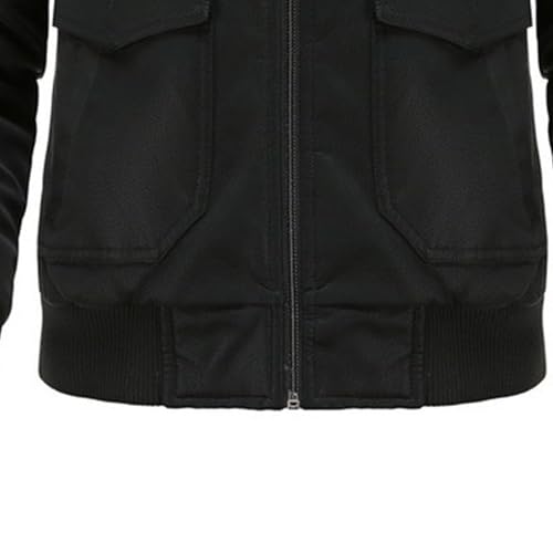 Faux Leather Jacket for Men Vintage Leather Motorcycle Biker Jackets Warm Windproof Zip-Up Hooded Coats Outerwear