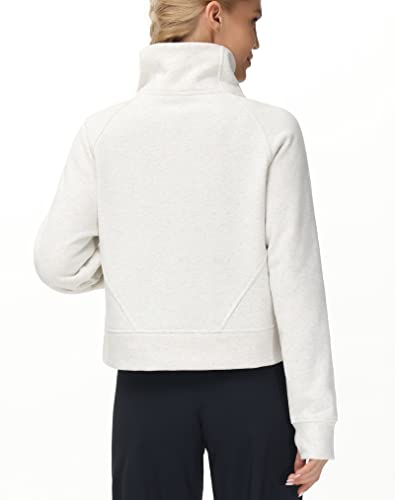 Womens' Half Zip Pullover Fleece Stand Collar Crop Sweatshirt with Pockets Thumb Hole