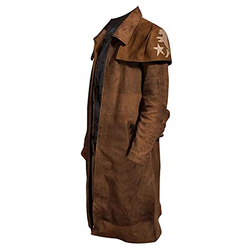 Yolo Jackets Men's New NCR Veteran Ranger Cowboy Western A-7 Brown Long Duster Coat Leather Trench Coats Men Full Length
