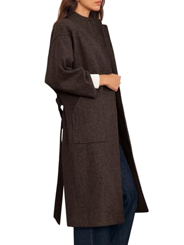 Womens Long Pea Coats Oversized Wrap Wool Blend Trench Coats Winter Open Front Cardigan Overcoats