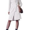 Women's Pea Trench Coat Lapel Collar Long Jacket Open Front Belted Overcoat with Pockets