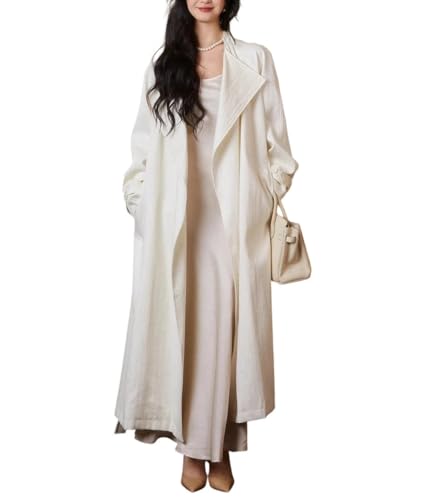 Women's Solid Color Tie-Down Loose Korean-Style Spring Plus-Size Long Linen Trench Coat