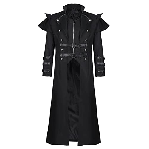 Medieval Costumes Steampunk Long Trench Coat Gothic Victorian Vintage Tailcoat Jacket Mens Double Breasted Zipper Coat