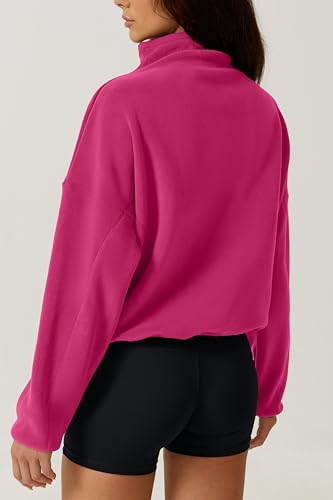 Women Half Zip Fleece Sweatshirt Mock Neck Long Sleeve Winter Cozy Sherpa Pullover Sweater Tops